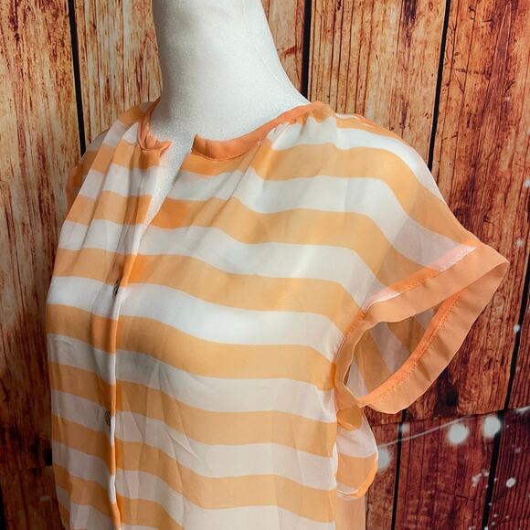 Dream Out Loud by Selena Gomez orange stripe sheer top size Large short sleeve - Picture 1 of 6
